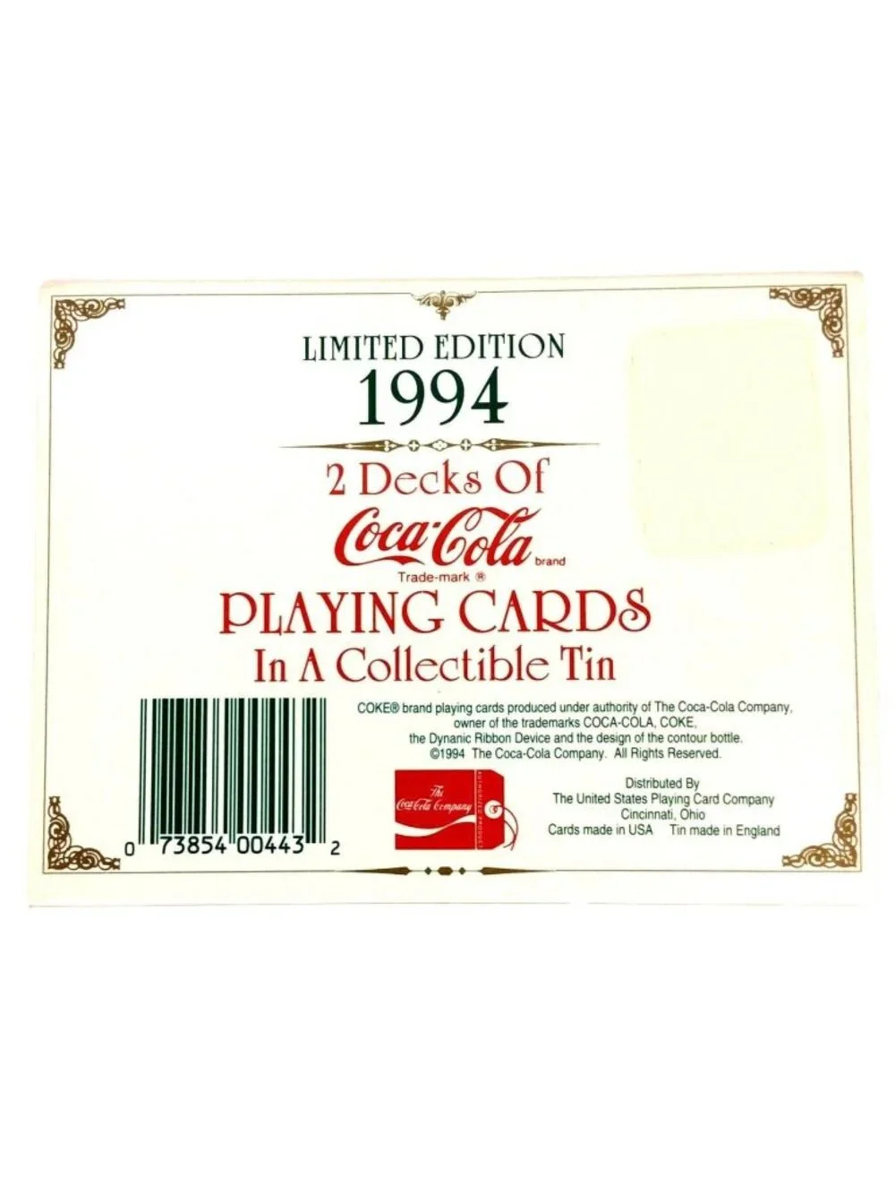 Coca-Cola Santa Claus Ltd Edition 1994 Playing Cards Double Deck Collectible Tin